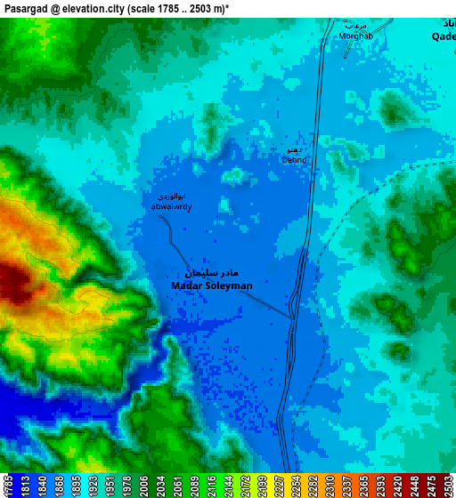 Zoom OUT 2x Pāsārgād, Iran elevation map