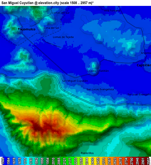 Zoom OUT 2x San Miguel Cuyutlán, Mexico elevation map