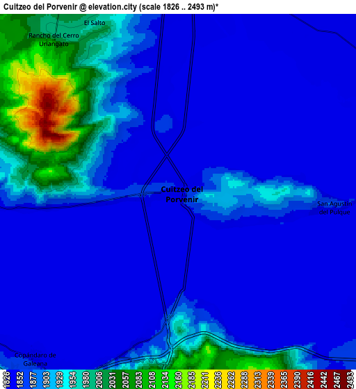 Zoom OUT 2x Cuitzeo del Porvenir, Mexico elevation map