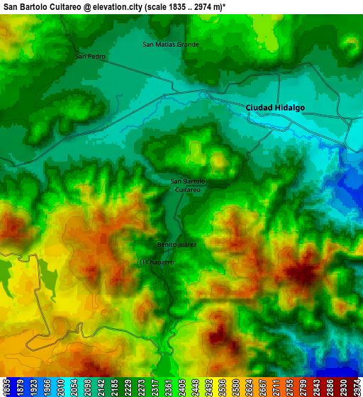 Zoom OUT 2x San Bartolo Cuitareo, Mexico elevation map