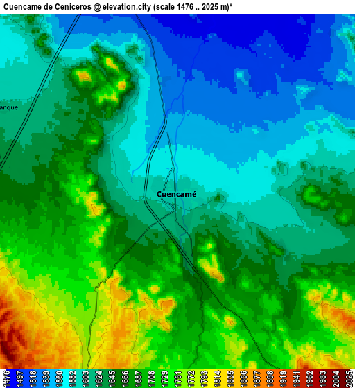 Zoom OUT 2x Cuencamé de Ceniceros, Mexico elevation map