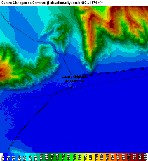 Zoom OUT 2x Cuatro Ciénegas de Carranza, Mexico elevation map