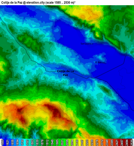 Zoom OUT 2x Cotija de la Paz, Mexico elevation map