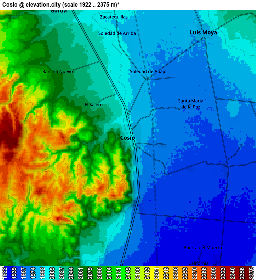 Zoom OUT 2x Cosío, Mexico elevation map