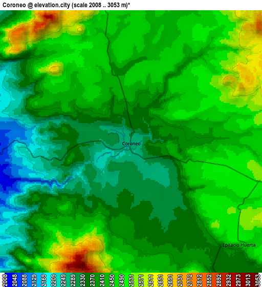 Zoom OUT 2x Coroneo, Mexico elevation map