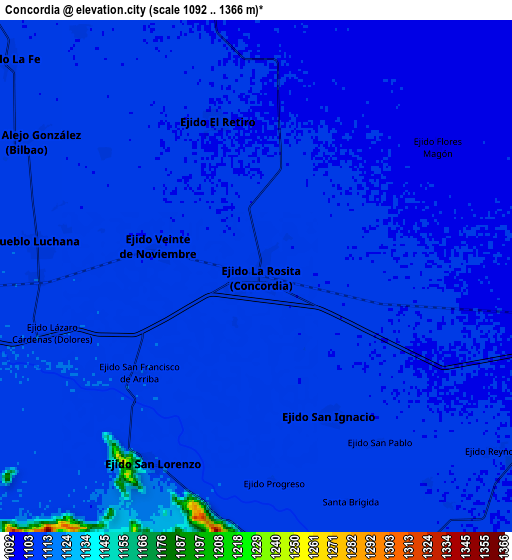 Zoom OUT 2x Concordia, Mexico elevation map