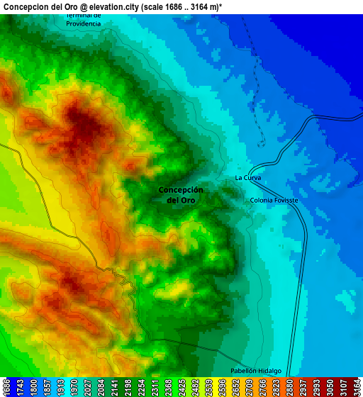 Zoom OUT 2x Concepción del Oro, Mexico elevation map