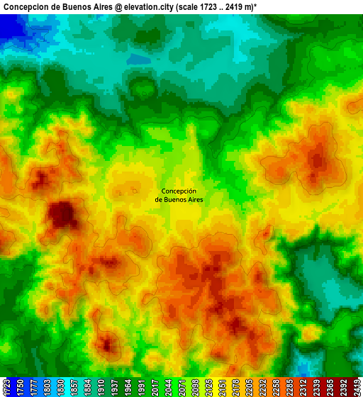 Zoom OUT 2x Concepción de Buenos Aires, Mexico elevation map