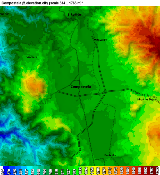 Zoom OUT 2x Compostela, Mexico elevation map