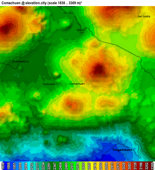 Zoom OUT 2x Comachuén, Mexico elevation map