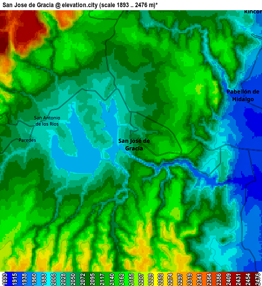 Zoom OUT 2x San José de Gracia, Mexico elevation map