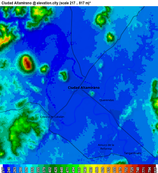 Zoom OUT 2x Ciudad Altamirano, Mexico elevation map