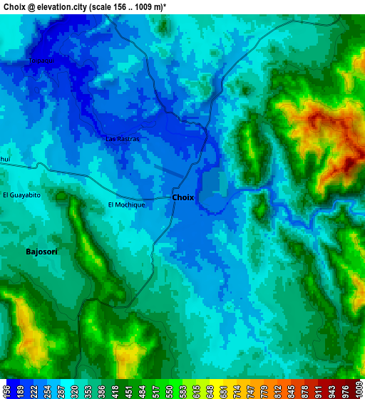 Zoom OUT 2x Choix, Mexico elevation map
