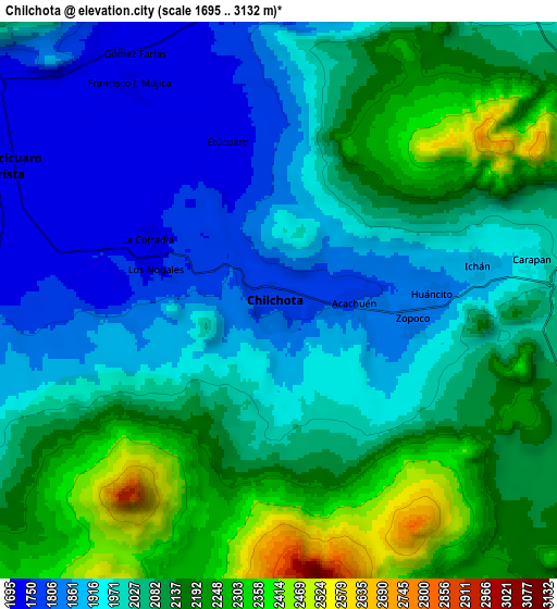 Zoom OUT 2x Chilchota, Mexico elevation map