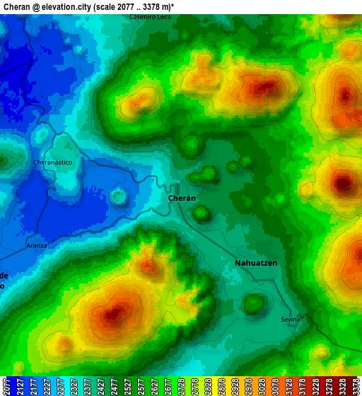 Zoom OUT 2x Cherán, Mexico elevation map