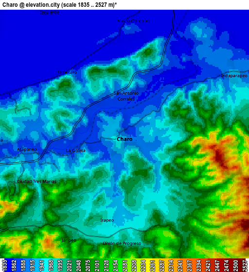 Zoom OUT 2x Charo, Mexico elevation map