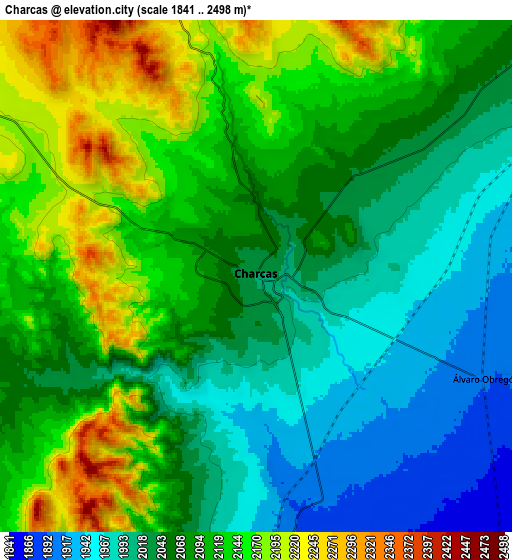 Zoom OUT 2x Charcas, Mexico elevation map