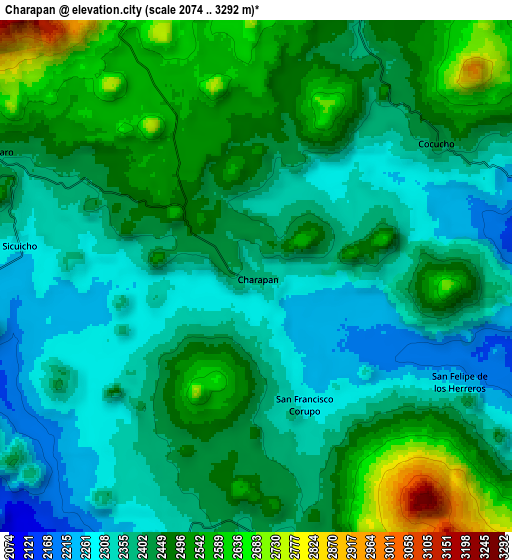 Zoom OUT 2x Charapán, Mexico elevation map