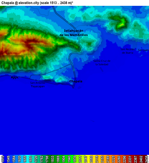 Zoom OUT 2x Chapala, Mexico elevation map