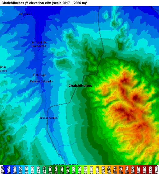 Zoom OUT 2x Chalchihuites, Mexico elevation map