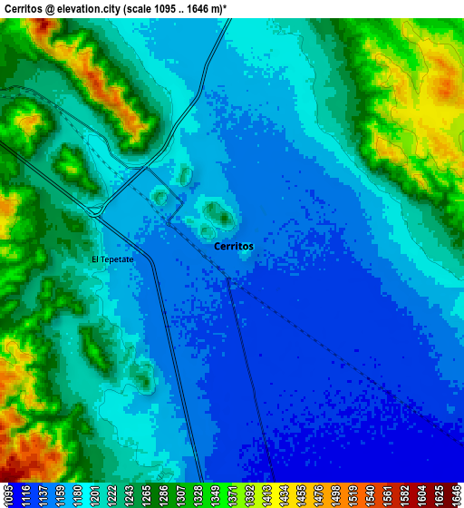 Zoom OUT 2x Cerritos, Mexico elevation map