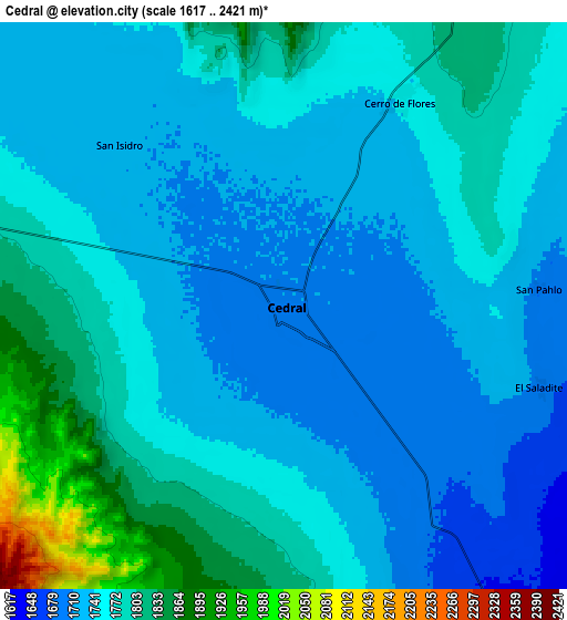 Zoom OUT 2x Cedral, Mexico elevation map