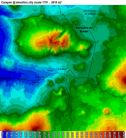 Zoom OUT 2x Carapán, Mexico elevation map