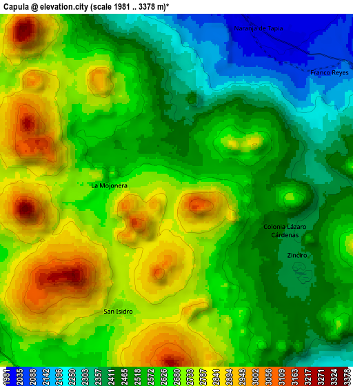 Zoom OUT 2x Capula, Mexico elevation map