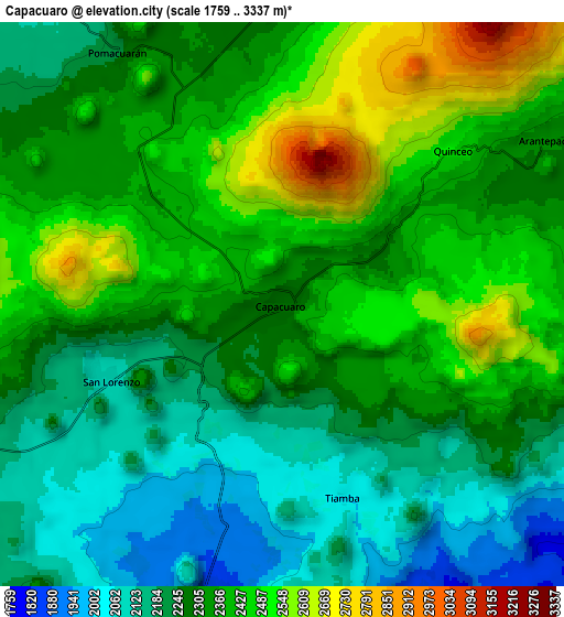 Zoom OUT 2x Capácuaro, Mexico elevation map