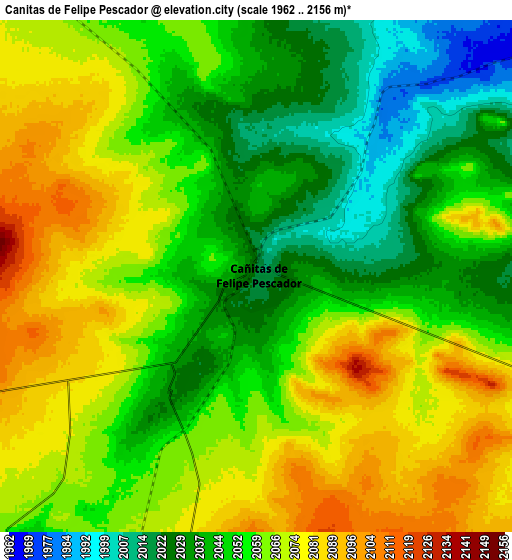 Zoom OUT 2x Cañitas de Felipe Pescador, Mexico elevation map