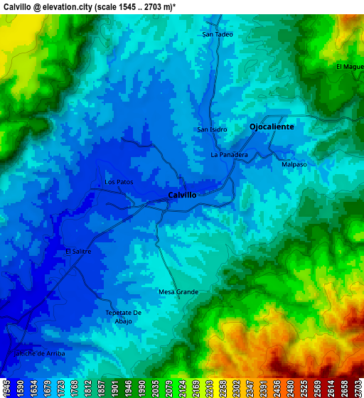 Zoom OUT 2x Calvillo, Mexico elevation map