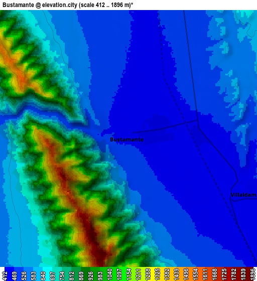 Zoom OUT 2x Bustamante, Mexico elevation map
