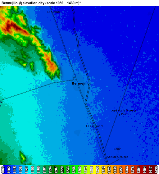 Zoom OUT 2x Bermejillo, Mexico elevation map