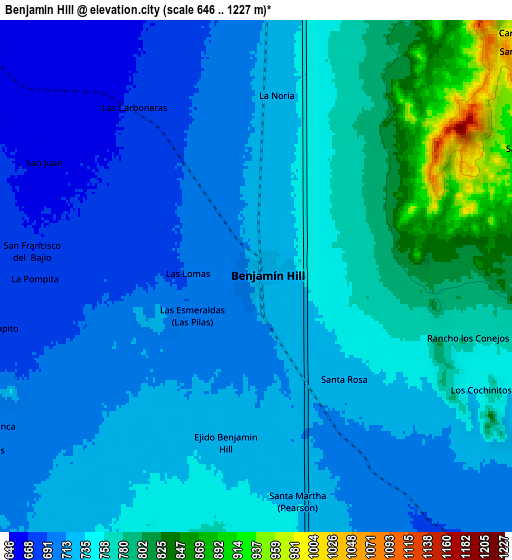 Zoom OUT 2x Benjamín Hill, Mexico elevation map