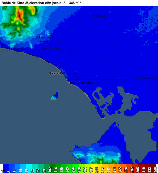 Zoom OUT 2x Bahía de Kino, Mexico elevation map