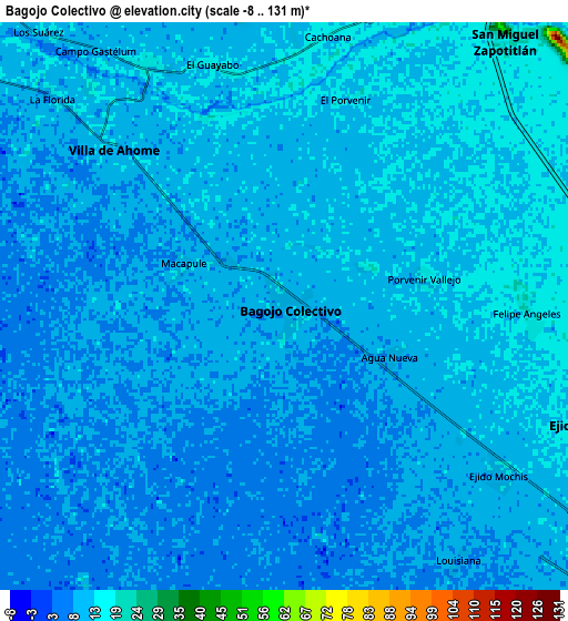 Zoom OUT 2x Bagojo Colectivo, Mexico elevation map