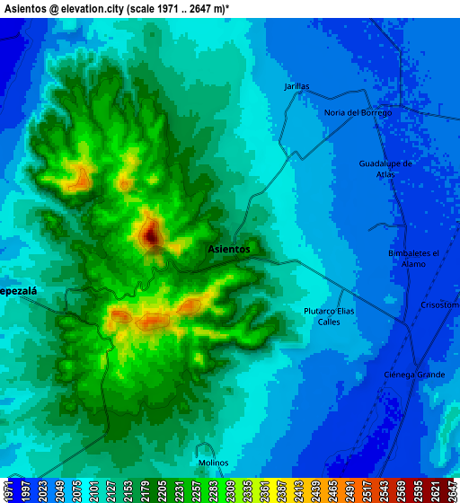 Zoom OUT 2x Asientos, Mexico elevation map