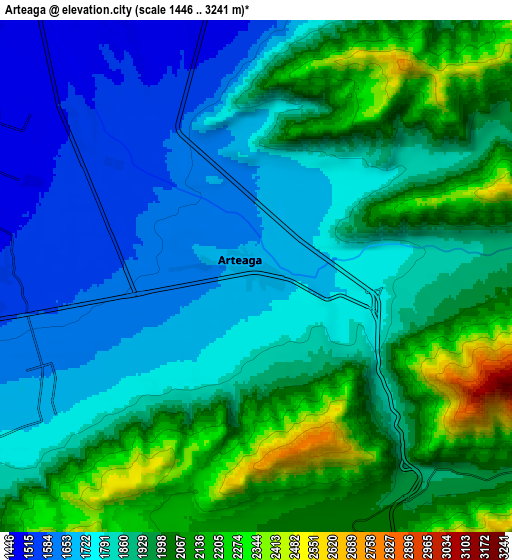 Zoom OUT 2x Arteaga, Mexico elevation map