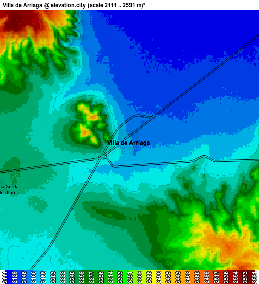 Zoom OUT 2x Villa de Arriaga, Mexico elevation map