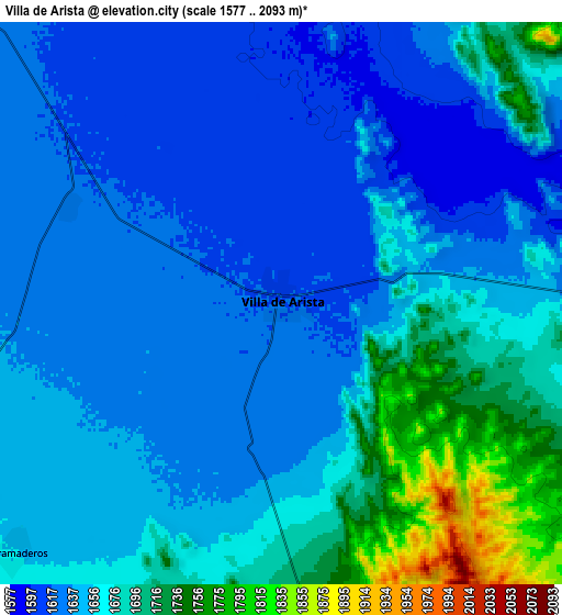 Zoom OUT 2x Villa de Arista, Mexico elevation map