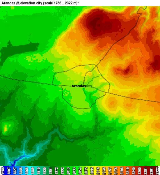 Zoom OUT 2x Arandas, Mexico elevation map