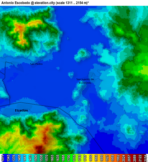 Zoom OUT 2x Antonio Escobedo, Mexico elevation map