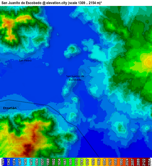 Zoom OUT 2x San Juanito de Escobedo, Mexico elevation map