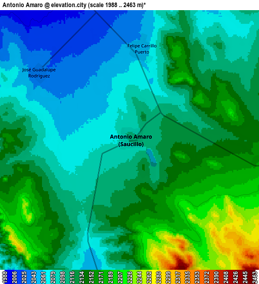 Zoom OUT 2x Antonio Amaro, Mexico elevation map