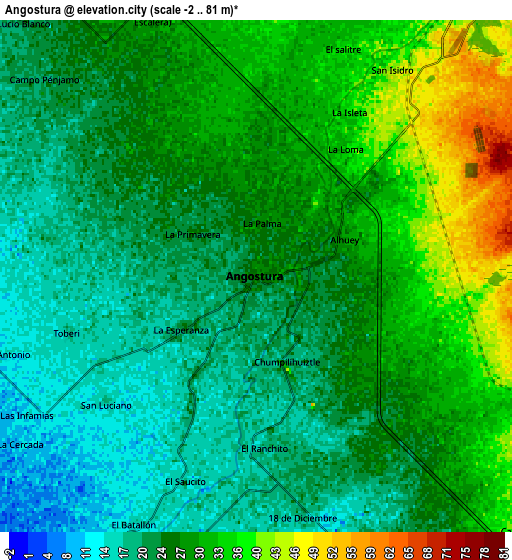 Zoom OUT 2x Angostura, Mexico elevation map