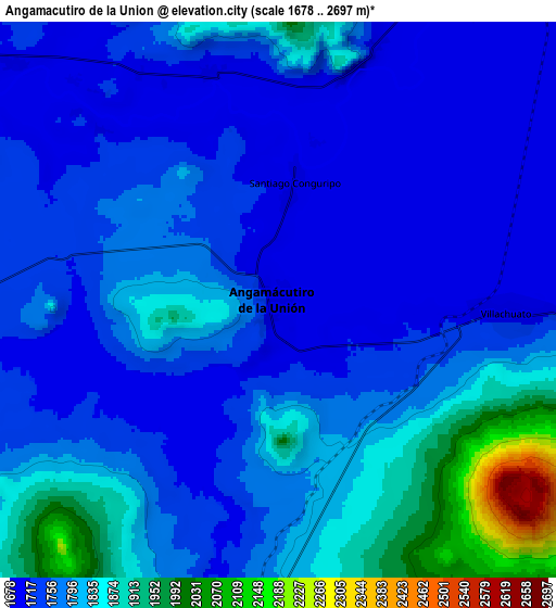 Zoom OUT 2x Angamacutiro de la Unión, Mexico elevation map