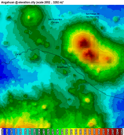 Zoom OUT 2x Angahuán, Mexico elevation map