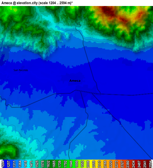 Zoom OUT 2x Ameca, Mexico elevation map