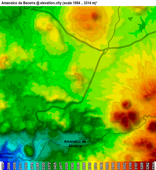 Zoom OUT 2x Amanalco de Becerra, Mexico elevation map