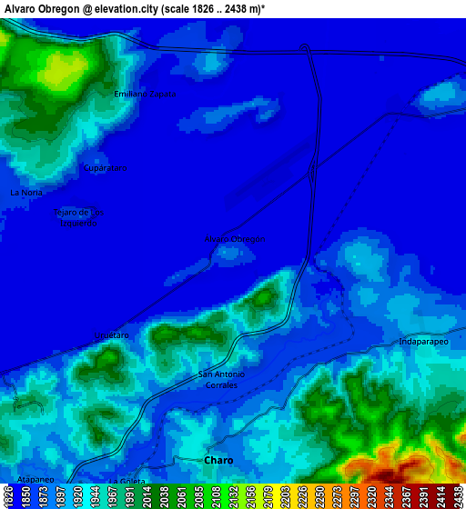 Zoom OUT 2x Álvaro Obregón, Mexico elevation map